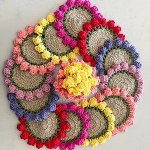 Crochet Flower Coasters (Set of 2 or 4 + Flower Pot)