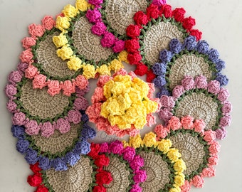 Crochet Flower Coasters (Set of 2 or 4 + Flower Pot)