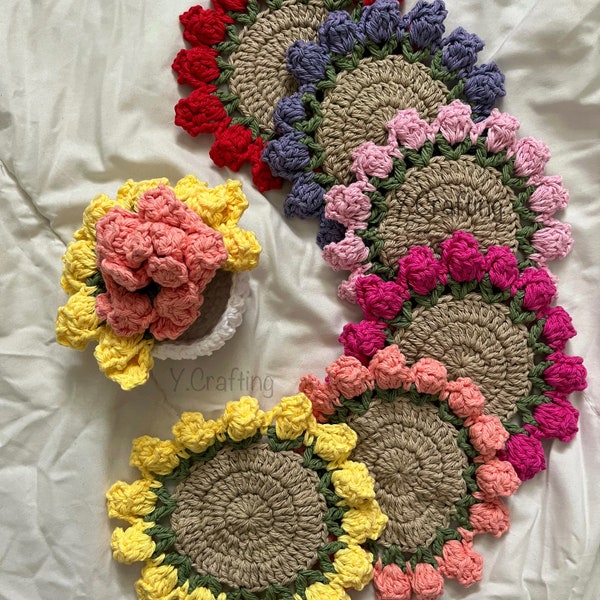 Crochet Flower Coasters (Set of 2 or 4 + Flower Pot)