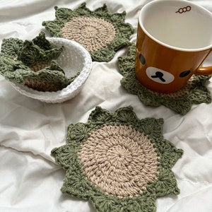 Crochet Succulent Coasters Set: 100% Cotton Yarn, with Pot