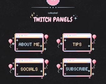 Paneles de Twitch de píxeles / Decoración de transmisión en tonos pastel (descarga digital PNG)
