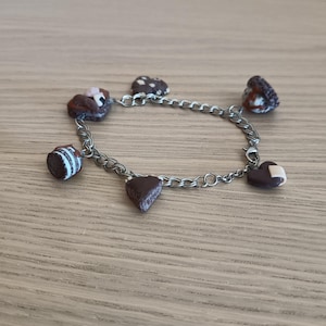 Chocolate Cakes Bracelet - Polymer Clay Food Bracelet, Chocolate Jewelry, Cookie Bracelet, Dessert, Miniature Food
