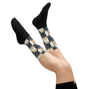 CAT SOCKS abstract art deco animal socks unisex black white beige party socks nerdy nerd socks fun socks funny socks