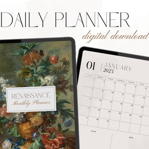 Digital Daily Journal, Modern Templates, Renaissance Flower Journal, Digital Diary, Digital Journal for iPad, Goodnotes and Notability