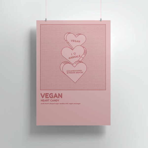 Vegan Heart Candy Poster, Digital Print, Printable Wall Art, Art Decor, Veganism, Animals, Plant-based Large Downloadable Prints