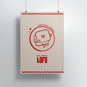 Retro Eat Tofu Poster, Digitaldruck, druckbare Wandkunst, Kunstdekor, Veganismus, Veganismus, Tiere große herunterladbare Drucke