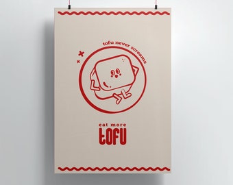 Retro Eat Tofu Poster, Digital Print, Printable Wall Art, Art Decor, Veganism, Veganism, Animals Large Downloadable Prints