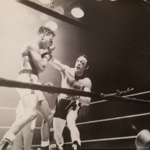 Carmen Basilio signed 11x14 photo vs Sugar Ray Robinson 1990 BHOF