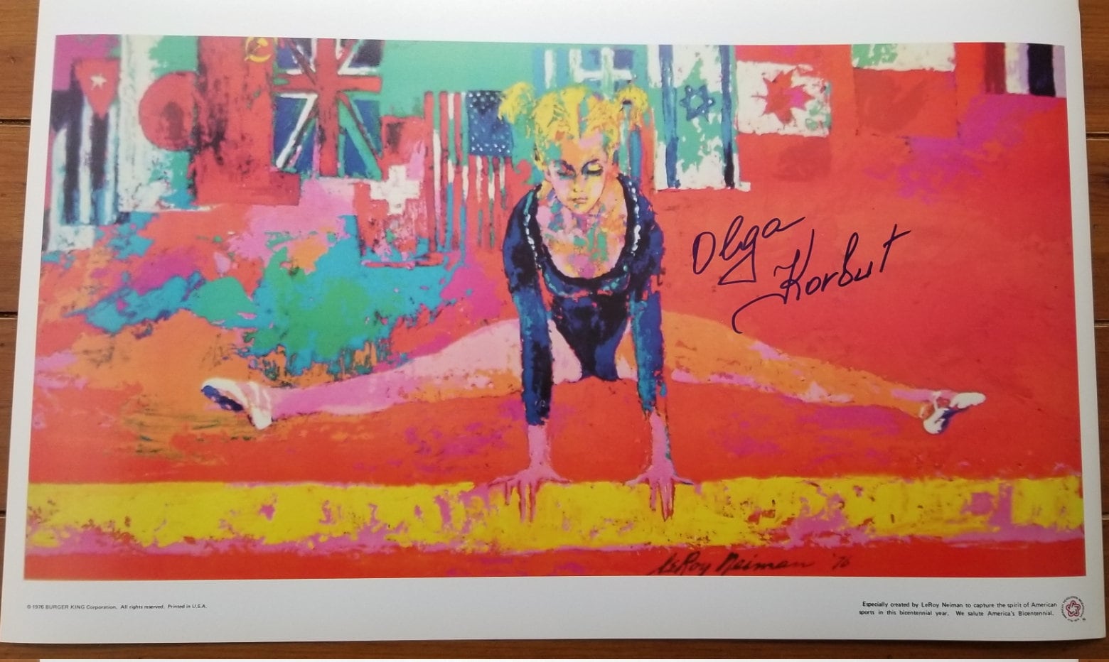 Olga Korbut Signed Leroy Neiman Gymnast Print 4X Olympic Gold