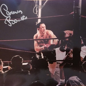Carmen Basilio signed 8x10 photo vs Sugar Ray Robinson