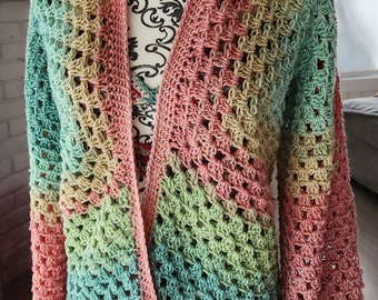 Sparkly Rainbow Crochet Hexagon Granny Cardigan