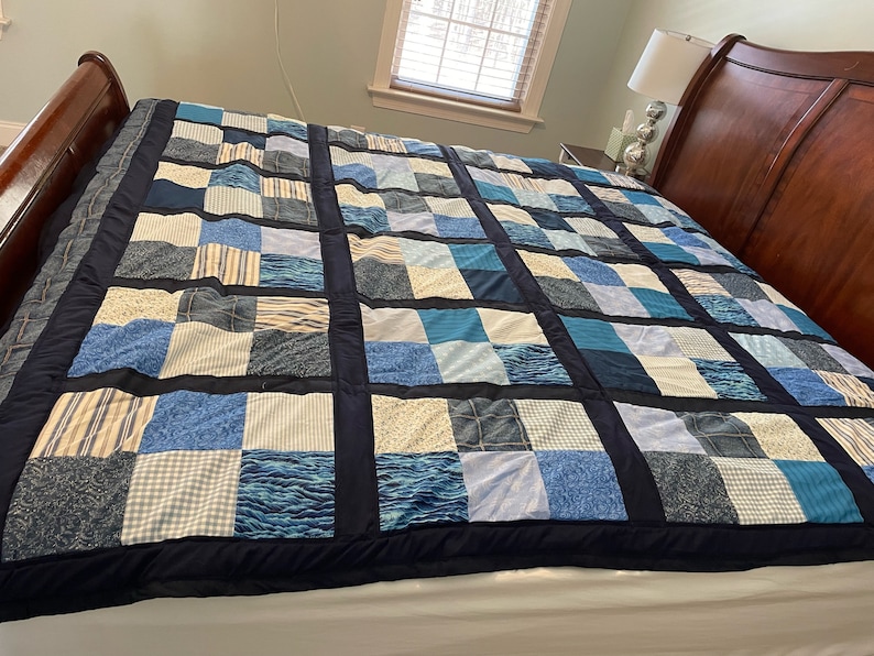 Blue Patchwork Quilt Handmade Twin/full Size Etsy