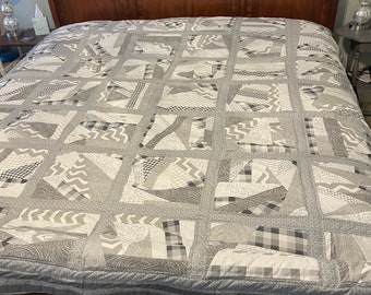 Shades of Gray and white  Handmade Queen/Full Quilt