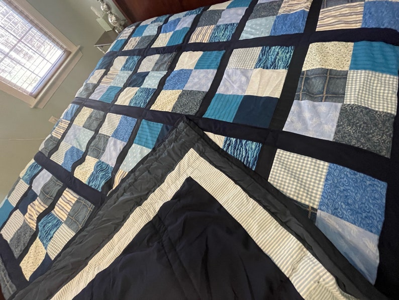 Blue Patchwork Quilt Handmade Twin/full Size Etsy