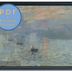 Claude Monet Impression, Sunrise Cross Stitch Pattern PDF Full Coverage Max Color Fine Art Seascape Sun Impressionism Pattern Keeper Saga