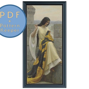 Sy standardmönstret för korsstygn i PDF-format Edmund Leighton Full Coverage Max Color Medeltida viktorianskt sömnadsmönster Keeper CSS Saga