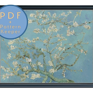 Vincent Van Gogh Almond Blossom Cross Stitch Pattern PDF Full Coverage Max Color Fine Art Floral Classic Large Detailed Pattern Keeper Saga