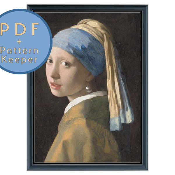 Vermeer Girl with a Pearl Earring Cross Stitch Pattern PDF Full Coverage Max Color Fine Art Classic Large Detailed Pattern Keeper Saga