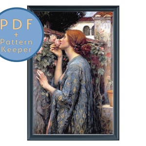 The Soul of the Rose My Sweet Rose Cross Stitch Pattern PDF Full Coverage Pattern Keeper Saga John William Waterhouse Max Pre-Raphaelite