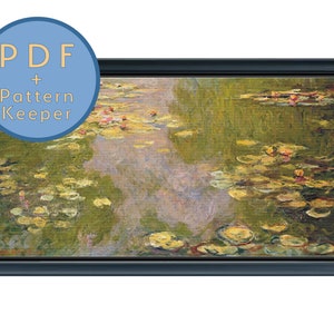 Claude Monet Water Lilies Cross Stitch Pattern PDF Full Coverage Max Color Fine Art Lily Floral Landscape Impressionism Pattern Keeper Saga