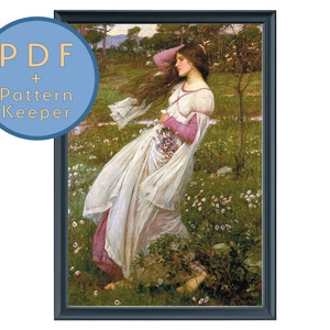 Patrón de punto de cruz azotado por el viento PDF Cobertura completa Guardián del patrón Saga John William Waterhouse Max Prerrafaelita