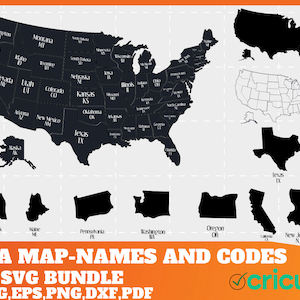 Pacote SVG de 50 estados, esboço do arquivo Svg do mapa dos Estados Unidos, arquivos SVG do mapa dos EUA, arquivos Svg dos estados para Cricut, arquivo Svg de todos os estados, estados Png