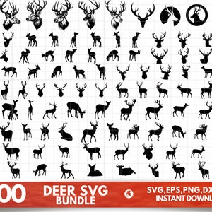 Deer SVG Bundle - Deer PNG Bundle - Deer Clipart - Deer SVG Cut Files for Cricut - Deer Silhouette - Moose Svg - Deer Antlers, Horns Svg