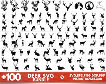 Deer SVG Bundle - Deer PNG Bundle - Deer Clipart - Deer SVG Cut Files for Cricut - Deer Silhouette - Moose Svg - Deer Antlers, Horns Svg