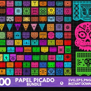 Papel Picado SVG-bundel, Papel Picado PNG-bundel, Papel Picado-clipart, Papel Picado SVG-bestanden knippen, Papel Picado-banner, Fiestagors