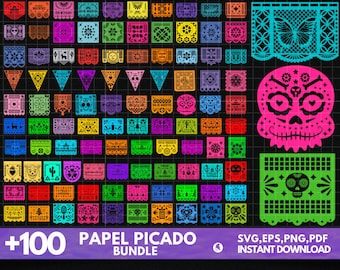 Papel Picado SVG Bundle, Papel Picado PNG Bundle, Papel Picado Clipart, Papel Picado SVG Cut Files, Papel Picado Banner, Fiesta Bunting