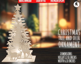 Christmas Ornament Xmas Festive Tree Deer Laser Cut Light Up Decoration dxf svg PDF File