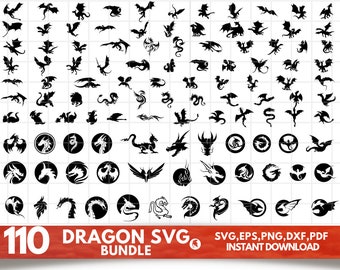 Dragon SVG Bundle - Dragon PNG Bundle - Dragon Clipart - Dragon SVG Cut Files For Cricut - Dragon Silhouette - Dragons Svg Cut Files