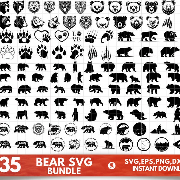 Bear Svg Bundle, Mama Bear SVG Bundle, Bear PNG Bundle, Family Bear Svg, Polar Bear Svg, Bear Head Svg, Grizzly Bear Svg, Bear Face Svg