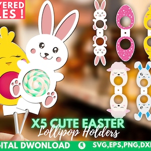 Easter Lollipop Holder SVG, Easter Lollipop Holder Cut File, Candy Holder Svg, Rabbit Egg Holder,Animals Candy Holder Svg, Kids Crafts File.