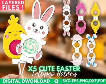 Easter Lollipop Holder SVG, Easter Lollipop Holder Cut File, Candy Holder Svg, Rabbit Egg Holder,Animals Candy Holder Svg, Kids Crafts File.