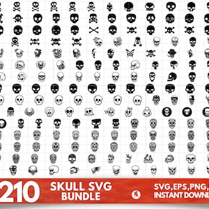 210 Skull svg bundle, Skull png files, Sugar skulls svg, Skull clipart, Skeleton Svg, Western svg, Longhorn Bull Skull svg, Instant download