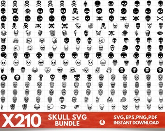 210 Skull svg bundel, Skull png-bestanden, Sugar skulls svg, Skull clipart, Skelet Svg, Western svg, Longhorn Bull Skull svg, Instant download