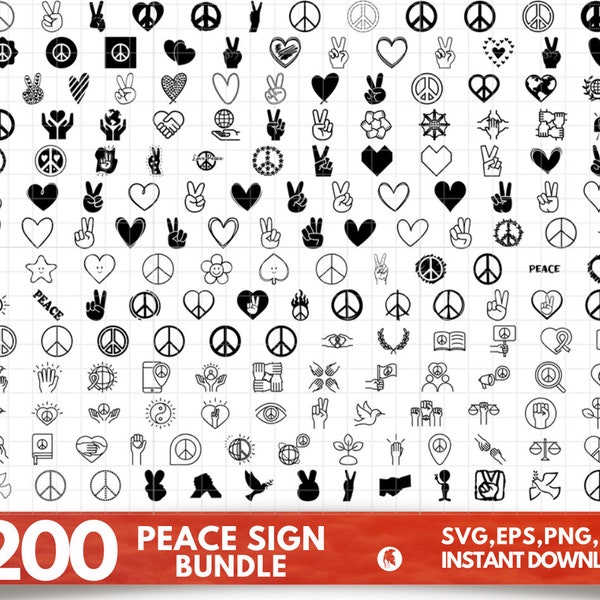 200 Peace Zeichen SVG Bundle, Frieden Hand svg, Peace Zeichen svg, Floral Peace svg, Skelett Frieden svg, Frieden Taube svg, Peace Zeichen Silhouette