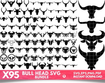 Bull Head SVG, Bull Cricut, Longhorn Head Skull SVG, Cow Head Svg, Cow Skull Clipart, Bull Silhouette, Files for Cricut, Bull Skull Vector