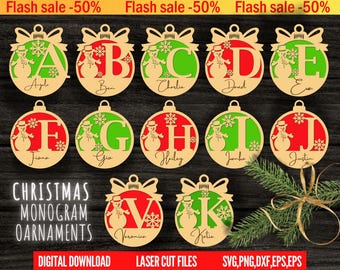 Christmas Balls svg, 2, Monogram svg, Snowman svg, Snowman Ornaments svg, Christmas Ornament svg, Laser cut file, Glowforge, Cricut, DD0272