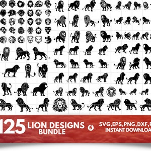 125 ライオン SVG バンドル - ライオン PNG バンドル - ライオン クリップアート - Cricut 用ライオン SVG カット ファイル - ライオン シルエット - ライオン ヘッド SVG - ライオン カット ファイル