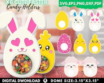 Easter Candy Dome SVG Bundle, Easter Candy Holder SVG, Bunny Candy Holder Svg, Chocolate holder svg, Party Favor, Easter Basket Gift. Cricut