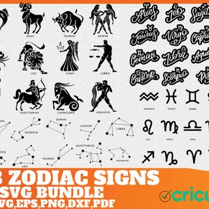 Sternzeichen SVG Bundle, Horoskop SVG Bundle, Sternzeichen Clipart Png, Horoskop Geschenk Svg, Cricut Cut Dateien, Positive Sternzeichen Eigenschaften Svg