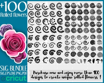 102 RULLADE BLOMMOR SVG, Pappersblomma svg klippfil för Cricut Silhouette, Pappersblomma mall svg, Bröllop svg, Blomma svg - Direkt nedladdning