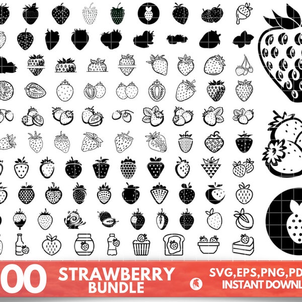 Strawberry SVG, Strawberry Vector, Silhouette, Cricut file, Clipart, Cuttable Design, Png, Dxf & Eps Designs