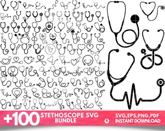 Estetoscopio svg paquete corazón estetoscopio svg estetoscopio latido del corazón enfermera vida svg médico latido del corazón svg estetoscopio corte archivo silueta