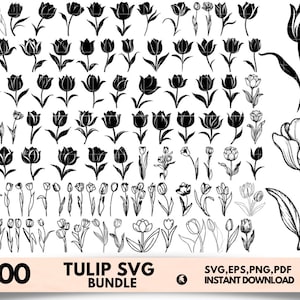 Tulip Flower SVG Bundle, Tulip Cricut, Flower Clipart, Tulip Monogram, Tulip Silhouette, Tulip Cut File, Instant Download,Commercial Use,Png