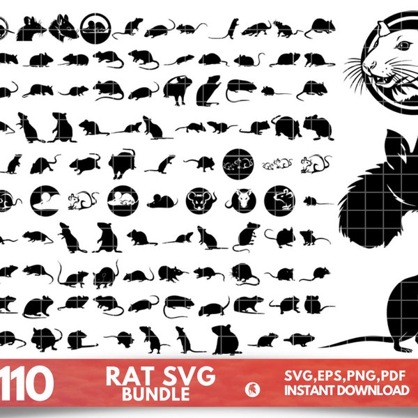 110 Rat SVG Bundle, Rats svg, Rat dxf, Rat png, Rat eps, Rat vector, Rat cut files, Rat svg, Rat monogram, Rat cute svg,