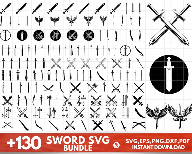 Sword SVG Bundle, Sword dxf, Sword png, Sword eps, Sword vector, Sword cut files, Sword Types svg, Swords svg, Sword clipart image 1