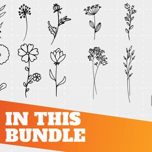 以下が含まれることがあります： 様々な花や植物の白黒線画12点セット。シンプルでエレガントなデザインで、スクラップブッキング、カード作り、デジタルデザインなど、様々なプロジェクトに最適です。